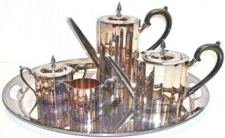 Vintage Lunt Silversmiths 5 Piece Silverplate Tea / Coffee Service - Paul Revere