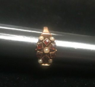 Antique Art Deco 10k Rose Gold Seed Pearl & Ruby Ring Size 7