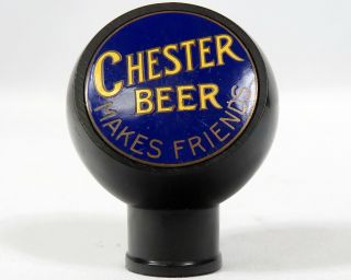 Vintage Chester Brewery Beer Ball Tap Knob Handle Black Blue Enameled Logo P.  A.