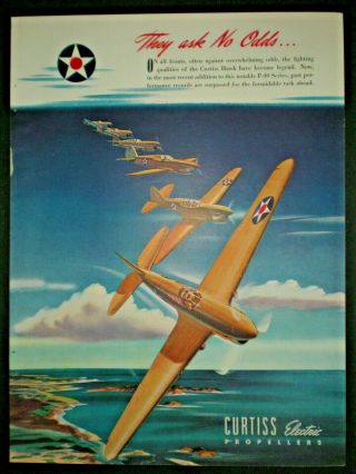 1942 Hawk P - 40 Fighter Planes Wwii Vintage Curtiss Trade Print Ad