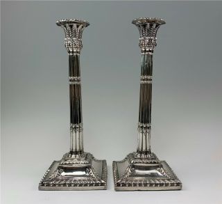 Pair Antique Victorian Era Silverplate 12 - 1/4 " Candlesticks Corinthian Columns