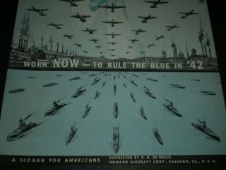 1942 WORK NOW TO RULE THE BLUE IN 42 WWII vintage HOWARD AIRCRAFT Trade print ad 3