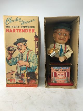 Vintage 1962 Charley Weaver Battery Powered Bartender Toy Figurine By Rosko