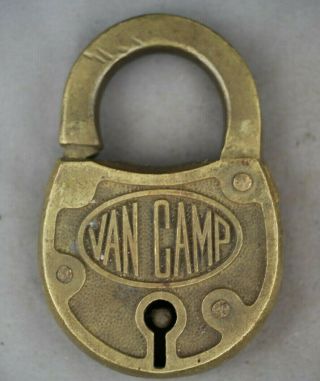Vintage Antique Brass Padlock Van Camp Locked - No Key