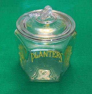 Rare Vintage 1936 Octagon Shaped Glass Planters Peanut /mr.  Peanut Display Jar