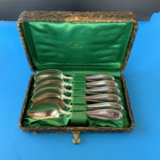 Antique 925 Sterling Silver Tea Spoons Box Mono ‘f’ 1900