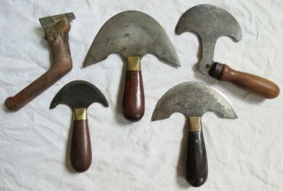 5 Leatherworking Tools Round/Crescent Knives & 1858 Patent Chamfer Gauge Old Vtg 2