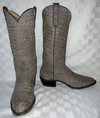 Vintage Mens 9.  5 D Anderson Bean Cowboy Western Gray Bull Hide Leather Boots