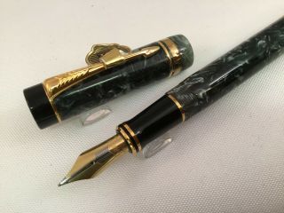 Parker Duofold Centennial Xl Very Rare Green Blue Grey Fountain Pen 18k (jlc)