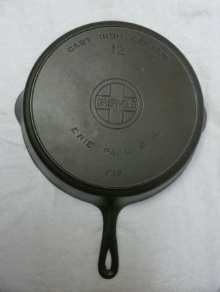 VINTAGE GRISWOLD No.  12 CAST IRON LARGE LOGO HEAT RING SKILLET 719 3