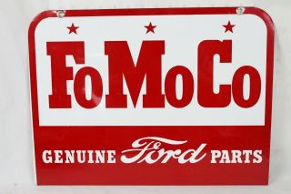 Vintage Nos Fomoco Metal Sign Double 2 Sided Parts Ford Motor Co Red