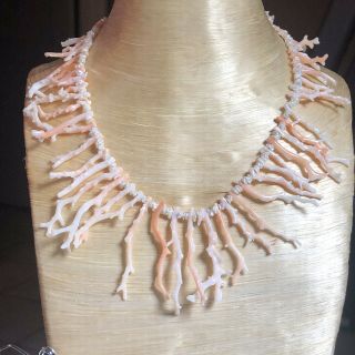 Vtg White Pink Angel Skin Natural Coral Branch Necklace Abstract Fine Pearl
