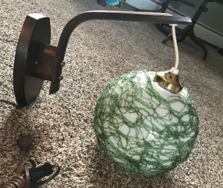 Vintage Mid - Century Green Spun Plastic Wall Light Globe Lamp Shade Spagetti 3