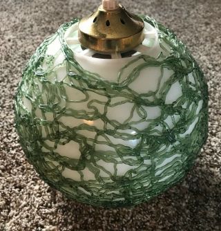 Vintage Mid - Century Green Spun Plastic Wall Light Globe Lamp Shade Spagetti 6