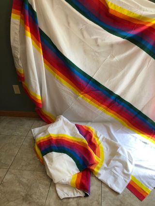 Vintage Pacific Sheet Set Rainbow Flat Fitted 2 Pillowcases Queen Size