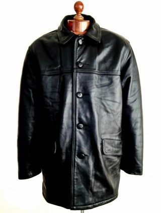 Vtg Leather Schott Car Coat Pea Trench Duster Perfecto Motorcycle Biker Jacket