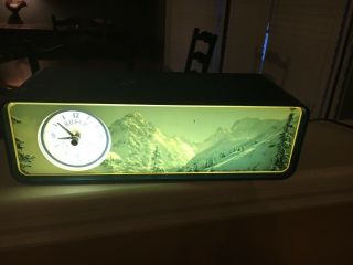 Busch Bavarian Beer Advertising Lighted Sign Clock Mountains Vintage
