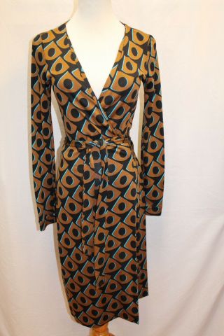 Diane Von Furstenberg Dvf Vintage Julian Long Sleev Wrap Silk Dress 2 Xs S