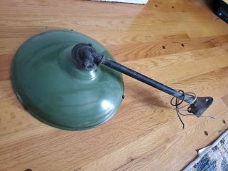 Vintage 14 " Green Porcelain Industrial Barn Lamp Light Shade With Mount Pole