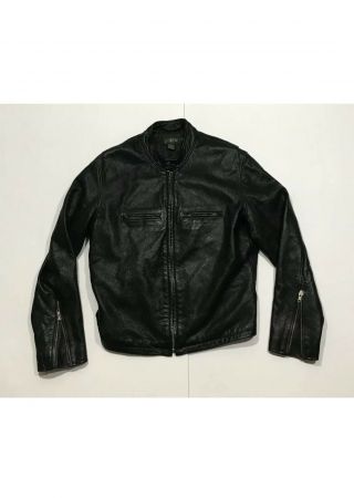 J Crew Mens Cafe Racer Moto Vintage Leather Biker Motorcycle Jacket Coat Sz M