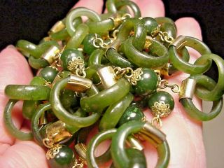 Jade Gold Filled Linked Ring Necklace Rolo Style 32 " Vintage 1960 - 70 