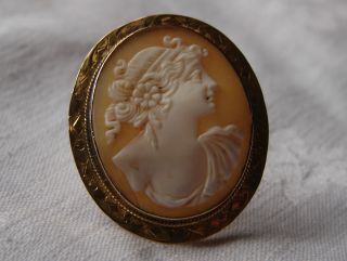 An Antique Victorian Hand Carved Cameo Of Classic Goddess In 9ct Gold Brooch