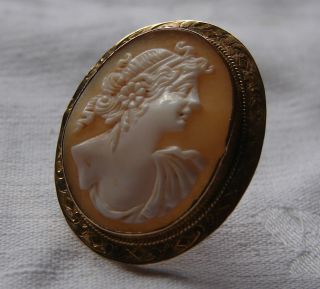 An Antique Victorian Hand Carved Cameo of Classic Goddess in 9ct Gold Brooch 2