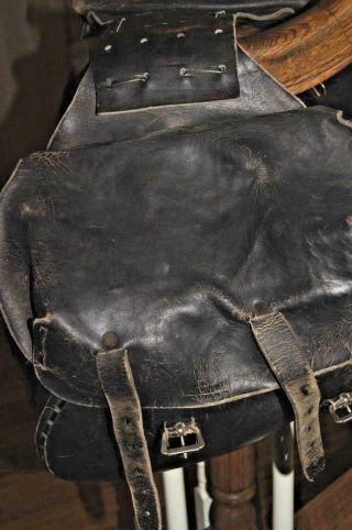 VINTAGE LEATHER MOTORCYCLE SADDLE BAGS BLACK LEATHER 11