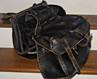 Vintage Leather Motorcycle Saddle Bags Black Leather