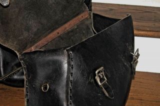 VINTAGE LEATHER MOTORCYCLE SADDLE BAGS BLACK LEATHER 2