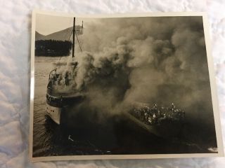 1945 Ww2 Us Coast Guard Photo Prince George Burning Ship At Sea Sailors Rescued