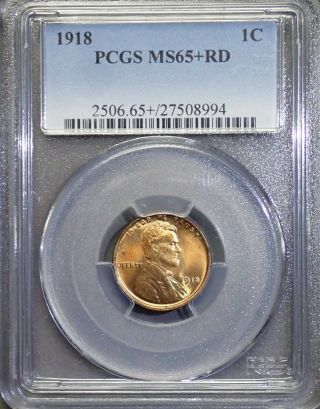 1918 Lincoln Cent MS65,  Plus RD PCGS State 65,  Red Very Rare (1 of 5) 2