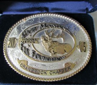 Rocky Mountain Elk Belt Buckle 2005 Montana Cranbrook Rmef Silver Rare Vg,