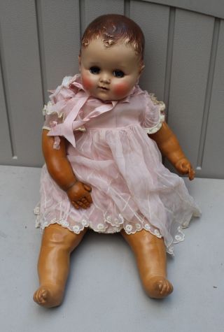 Vintage Arranbee Baby Doll 21 " Rubber Body Face Clothes Molded Hair