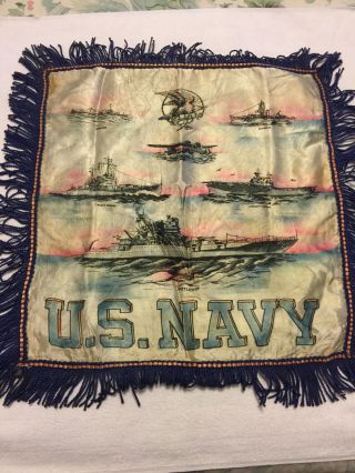 Ww Ii - Era U.  S.  Navy Silk Pillow Cover - Ship Pictures