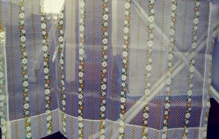 Vintage Sheer Curtain Panels Flocked Dotted Floral Stripe 40w / 36l