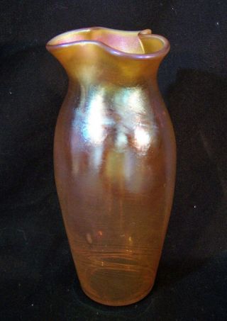 Vintage Loetz Gold Aurene Art Glass Fluted Vase Iridescent