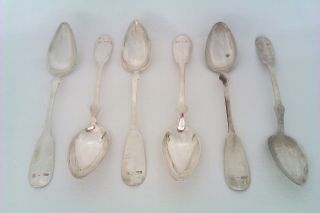 Rare Set Of 6 Solid Silver & Austrian Fiddle Pattern Tea Spoons Prague C1869