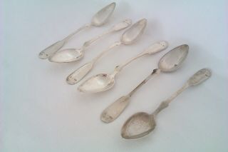 Rare Set Of 6 Solid Silver & Austrian Fiddle Pattern Tea Spoons Prague c1869 2