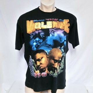 Vtg 1997 Tupac Biggie Smalls Rap Tee T Shirt 90s Double Sided Bay Club 2pac Xl