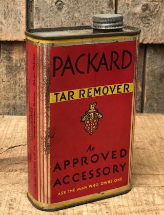 Rare Vintage Packard Tar Remover Auto Car Gas Service Station Tin Can 1 Pint