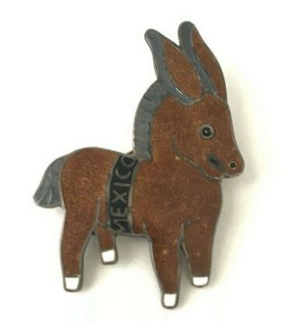 Vintage Sterling Silver Margot De Taxco,  Mexican Enamel Donkey Pin Brooch