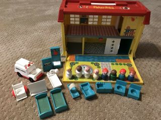 Vintage Fisher Price Little People Childrens Hospital And Accessories