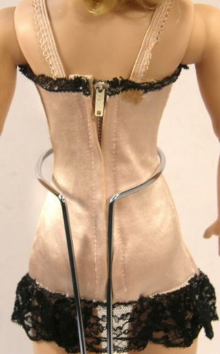 VINTAGE 1950 ' S MADAME ALEXANDER TAGGED CISSY DOLL CORSET TEDDY PINK w/BLACK LACE 7