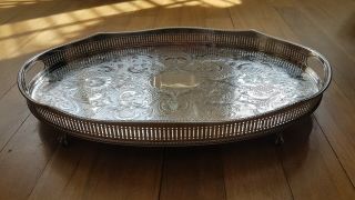 Large English Silver Plate Serpetine Edge Tray 46cms With Ball And Claw Feet