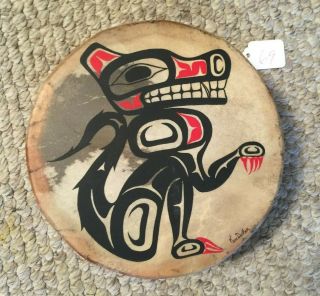 Vintage Handmade & Painted Rawhide Native American Drum