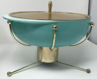 Vintage Pyrex UFO Turquoise 2 QT Casserole & Warmer and Booklet 2