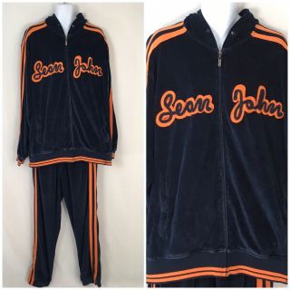 Vtg.  Sean John Velour Track Suit 3xl Blue Orange Stitched Spell Out Pants Jacket