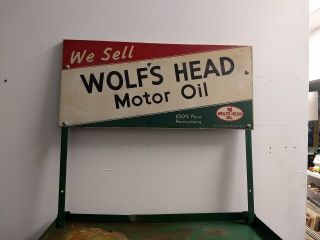 Vintage Wolfs Head Motor Oil Sign Metal Display Shelf Rare Hard To Find