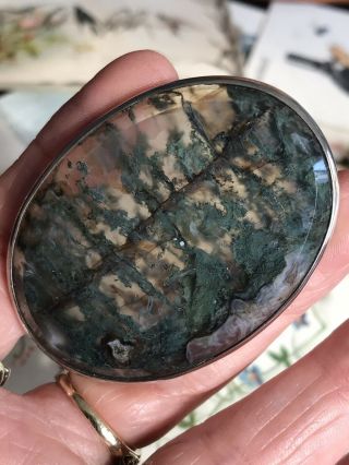 Unusual Antique /vintage Scottish Moss Agate Sterling Silver Brooch/pin